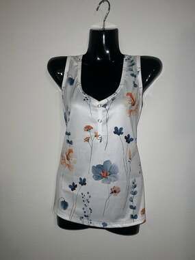 Shein V-Neck Fresh Floral Print Ribbed Sleeveless Tank Top